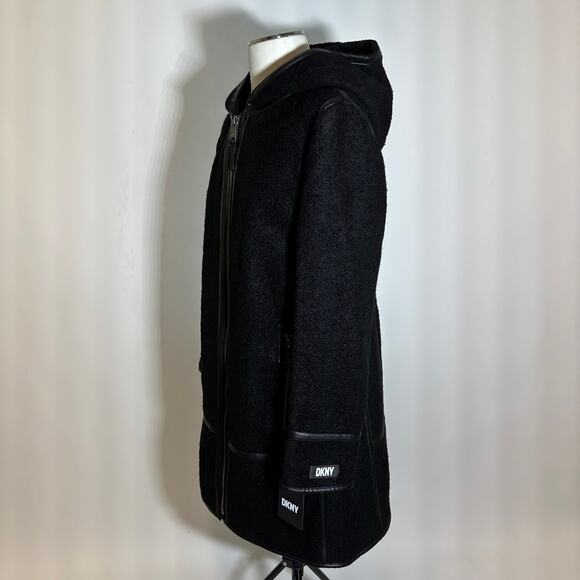 NWT DKNY Black Seam-Accent Boucle Wool-Blend Overcoat Coat Womens Size Medium M - Picture 5 of 13